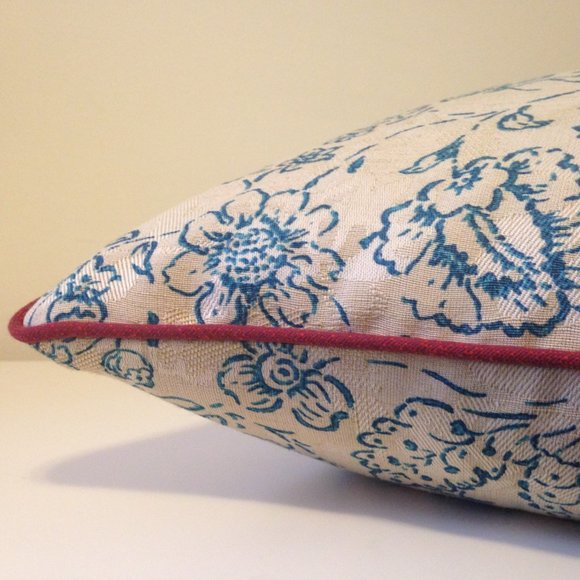 Shabby Chic, Red/Blue and Tan, Pillow Cover, Square 20" x 20" - Picture 3 of 3